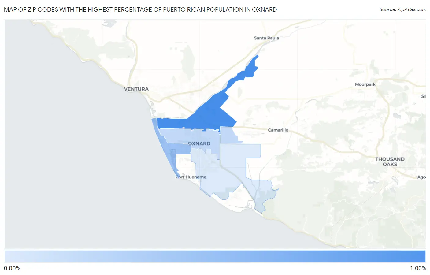 Zip Codes with the Highest Percentage of Puerto Rican Population in Oxnard Map