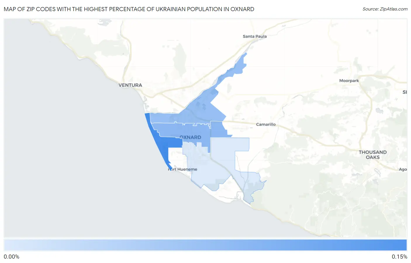 Zip Codes with the Highest Percentage of Ukrainian Population in Oxnard Map