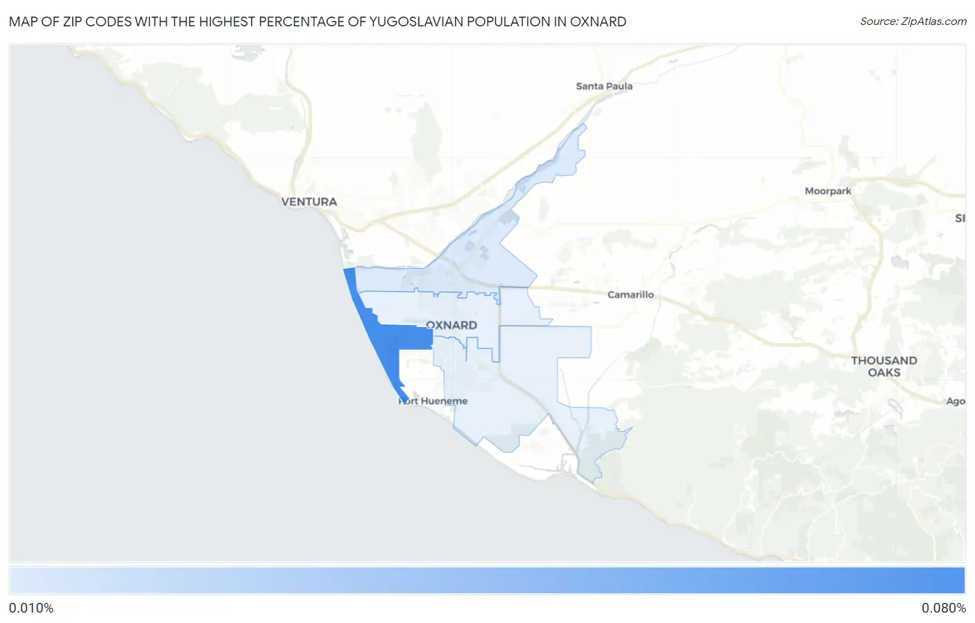 Zip Codes with the Highest Percentage of Yugoslavian Population in Oxnard Map