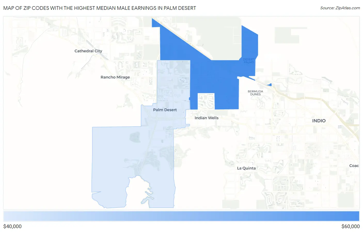 Zip Codes with the Highest Median Male Earnings in Palm Desert Map