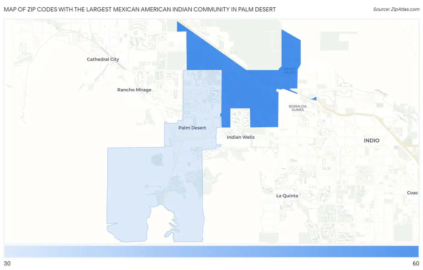 Zip Codes with the Largest Mexican American Indian Community in Palm Desert Map