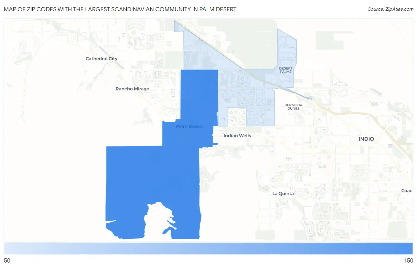 Zip Codes with the Largest Scandinavian Community in Palm Desert Map