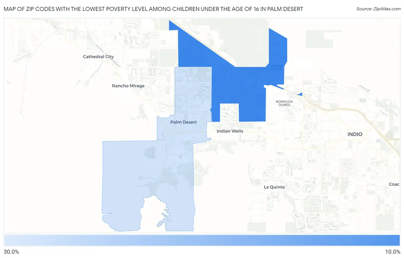Zip Codes with the Lowest Poverty Level Among Children Under the Age of 16 in Palm Desert Map