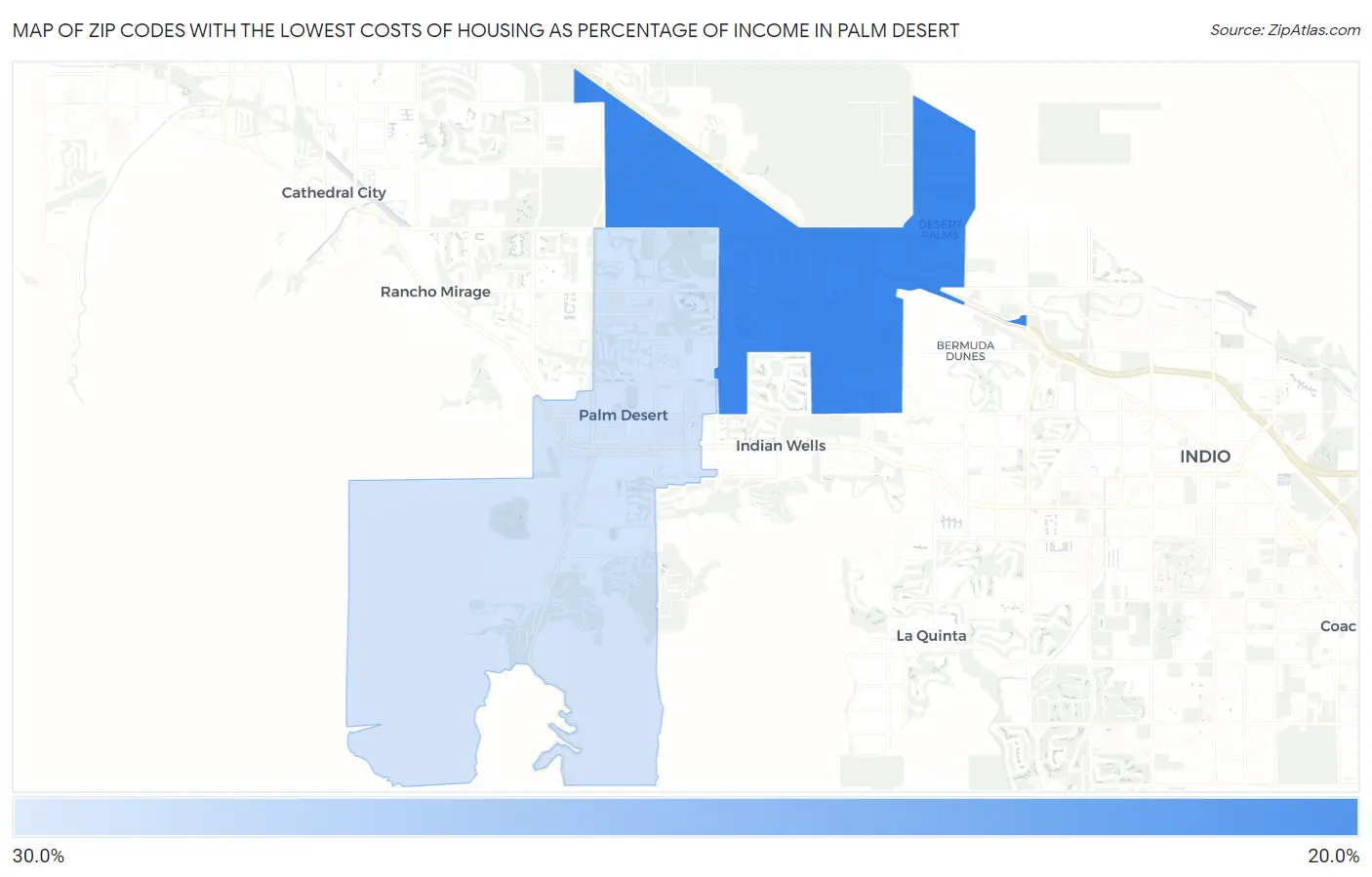 Zip Codes with the Lowest Costs of Housing as Percentage of Income in Palm Desert Map