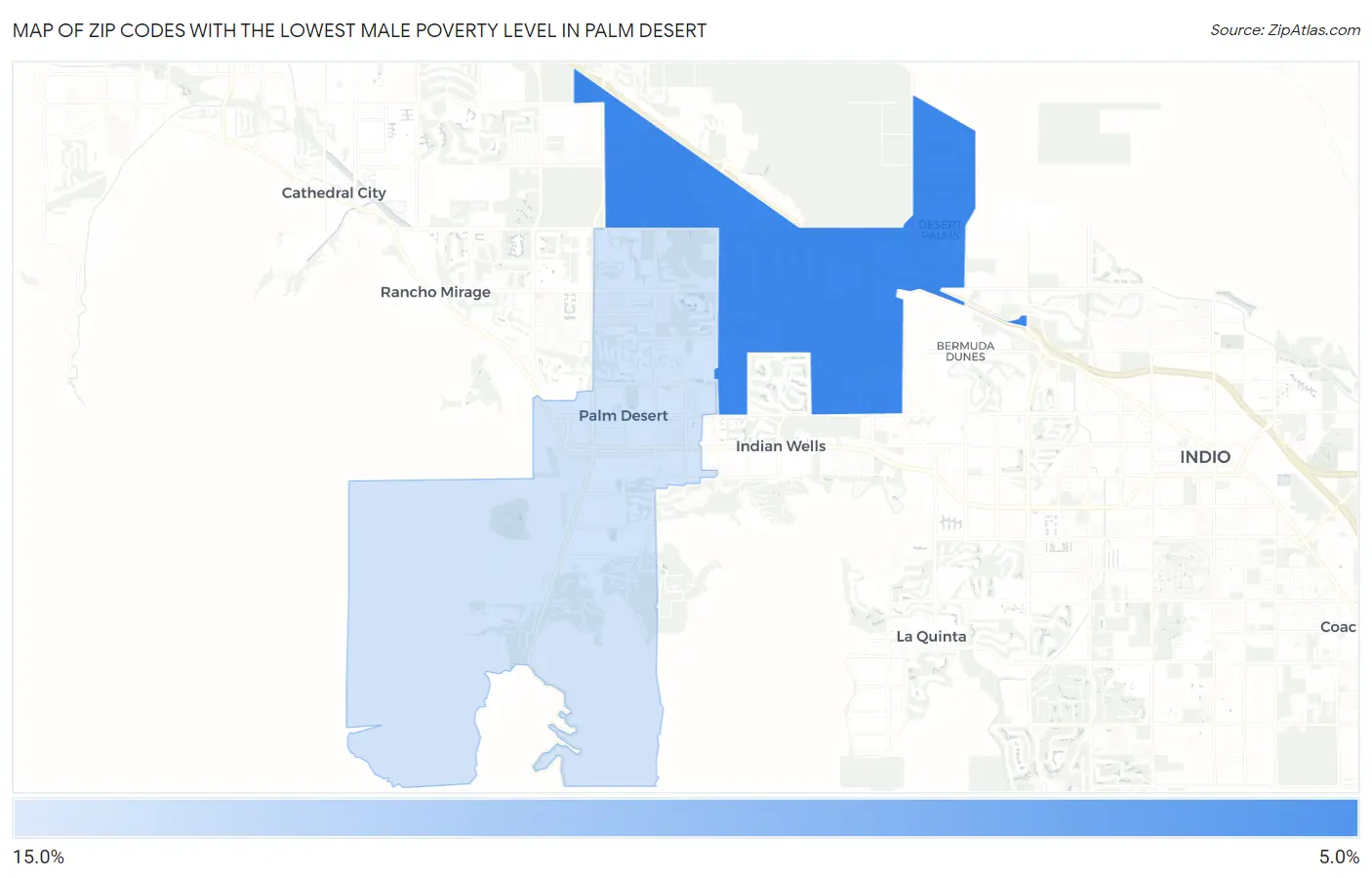 Zip Codes with the Lowest Male Poverty Level in Palm Desert Map