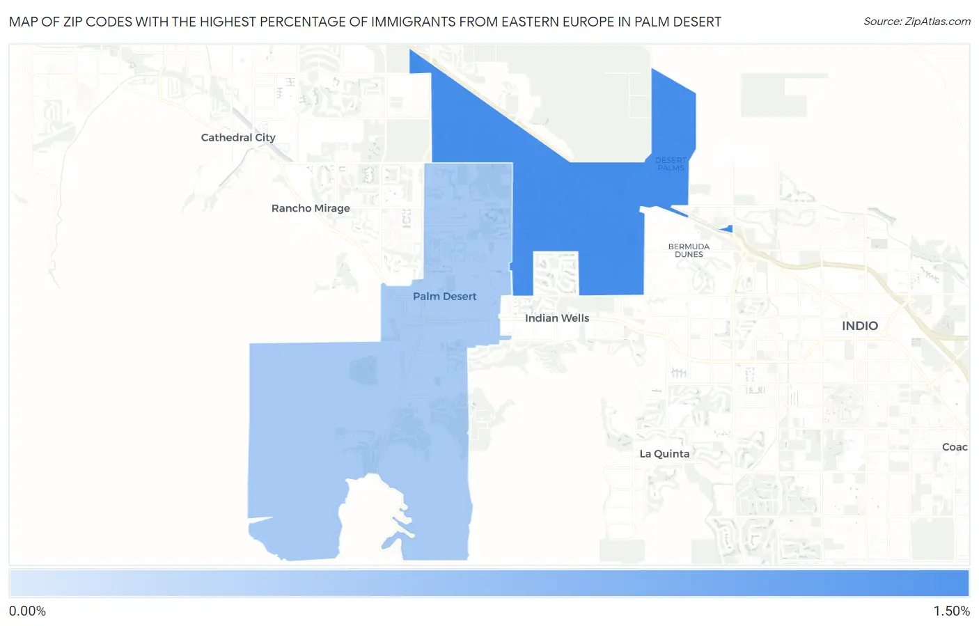 Zip Codes with the Highest Percentage of Immigrants from Eastern Europe in Palm Desert Map