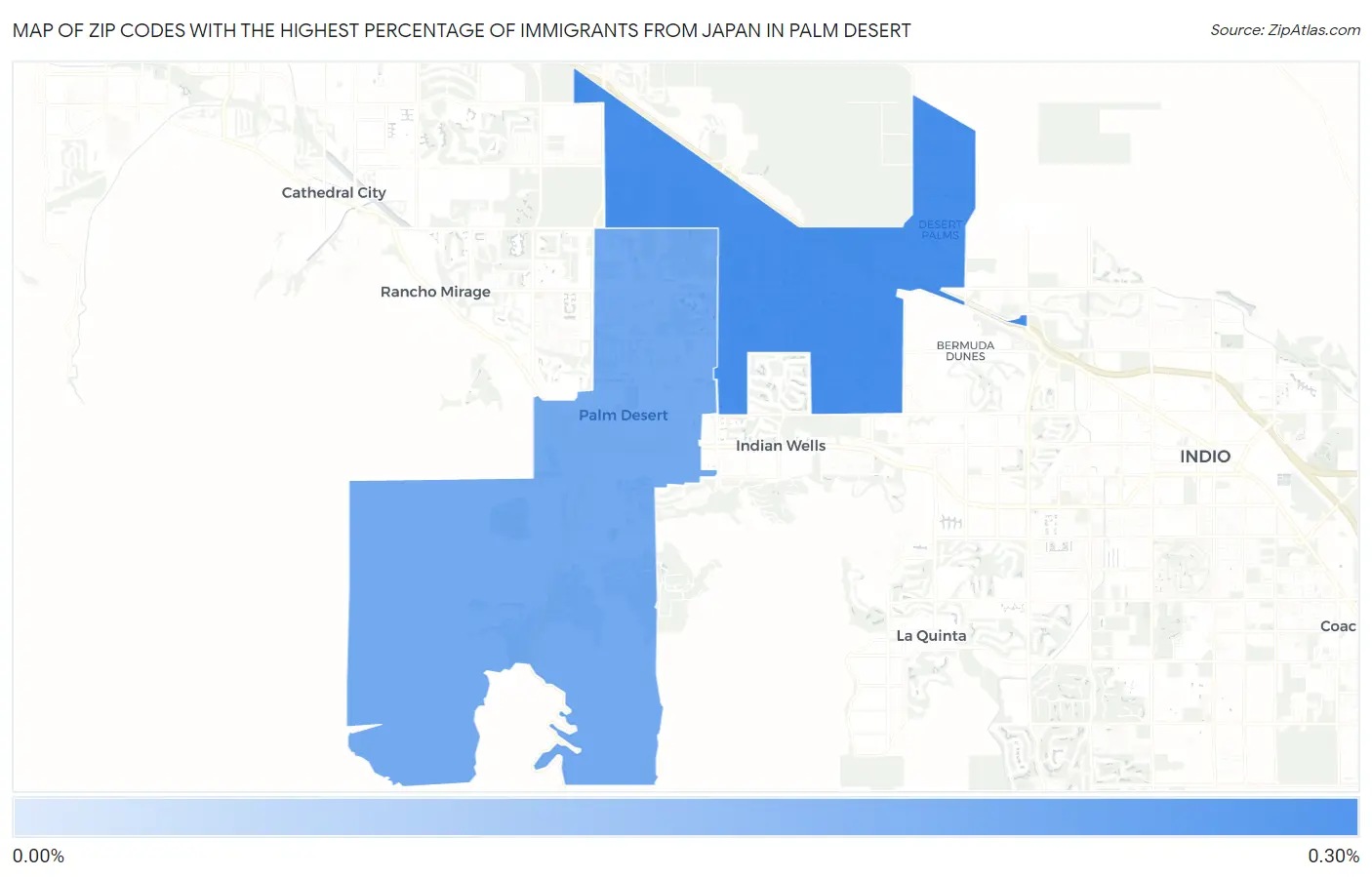 Zip Codes with the Highest Percentage of Immigrants from Japan in Palm Desert Map