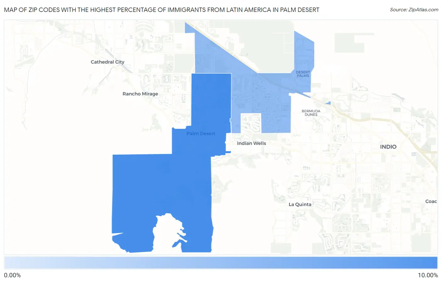 Zip Codes with the Highest Percentage of Immigrants from Latin America in Palm Desert Map