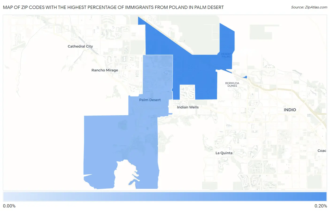 Zip Codes with the Highest Percentage of Immigrants from Poland in Palm Desert Map