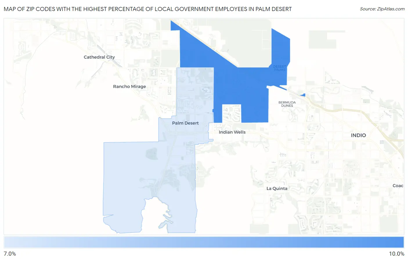 Zip Codes with the Highest Percentage of Local Government Employees in Palm Desert Map