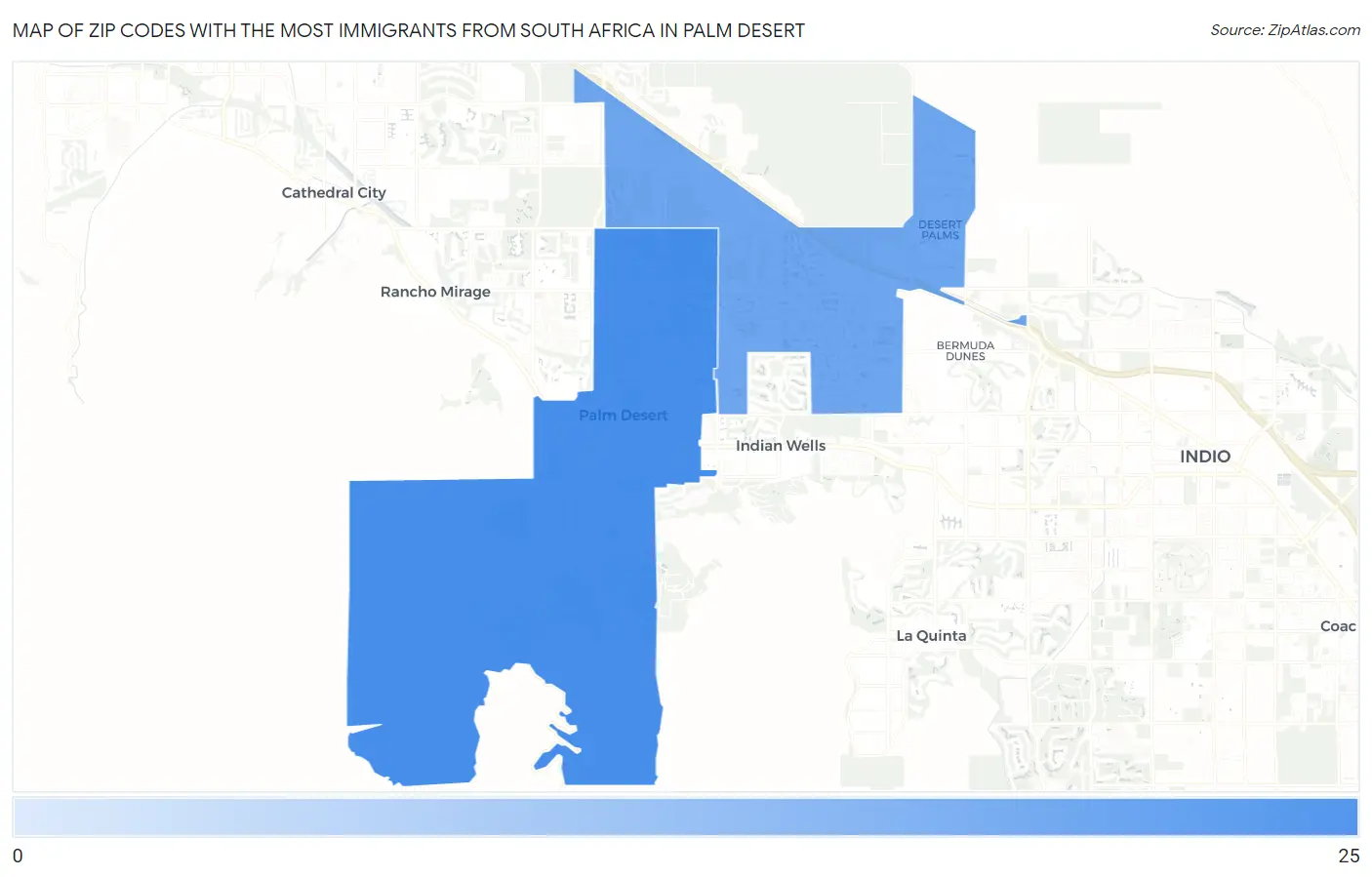 Zip Codes with the Most Immigrants from South Africa in Palm Desert Map