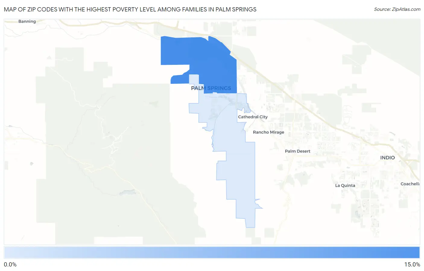 Zip Codes with the Highest Poverty Level Among Families in Palm Springs Map