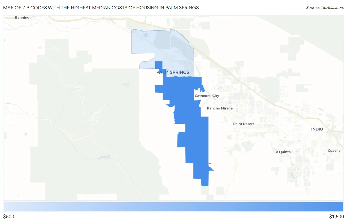 Zip Codes with the Highest Median Costs of Housing in Palm Springs Map