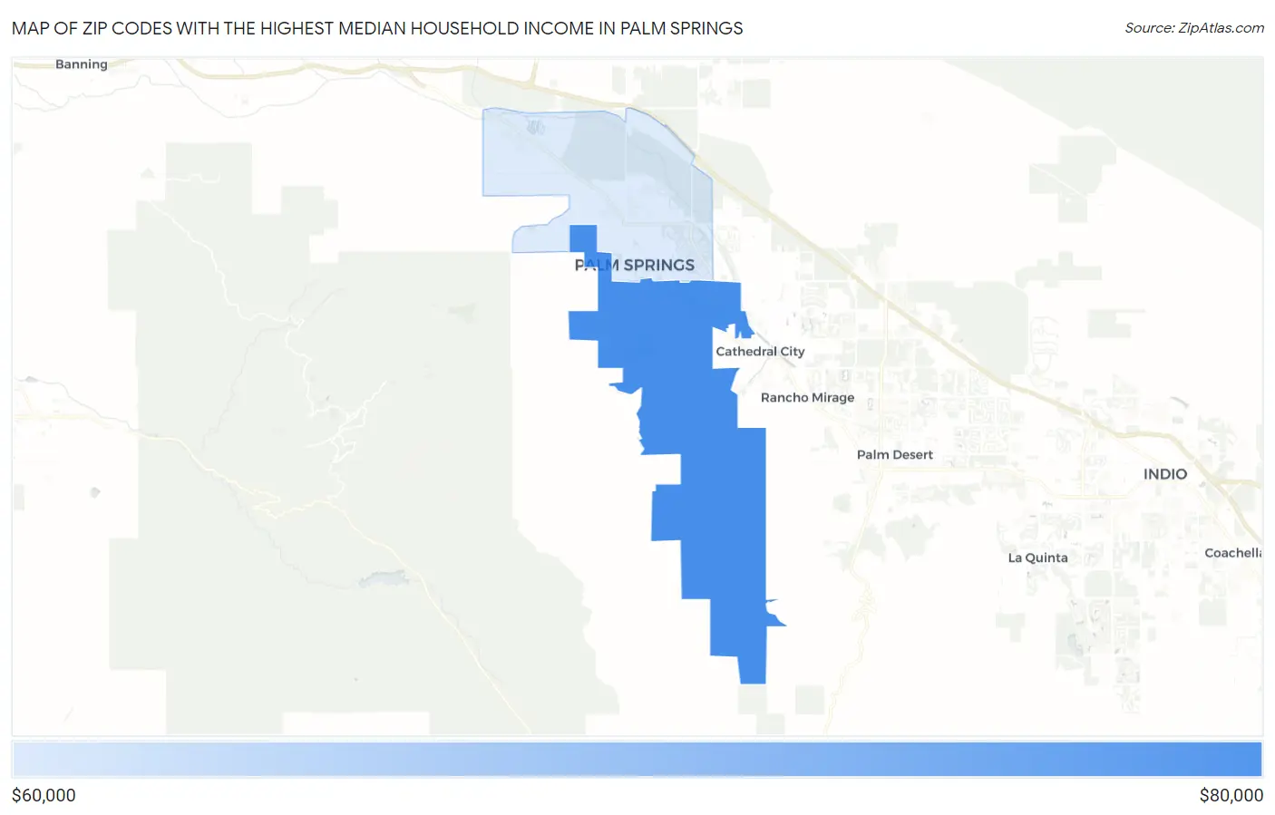 Zip Codes with the Highest Median Household Income in Palm Springs Map