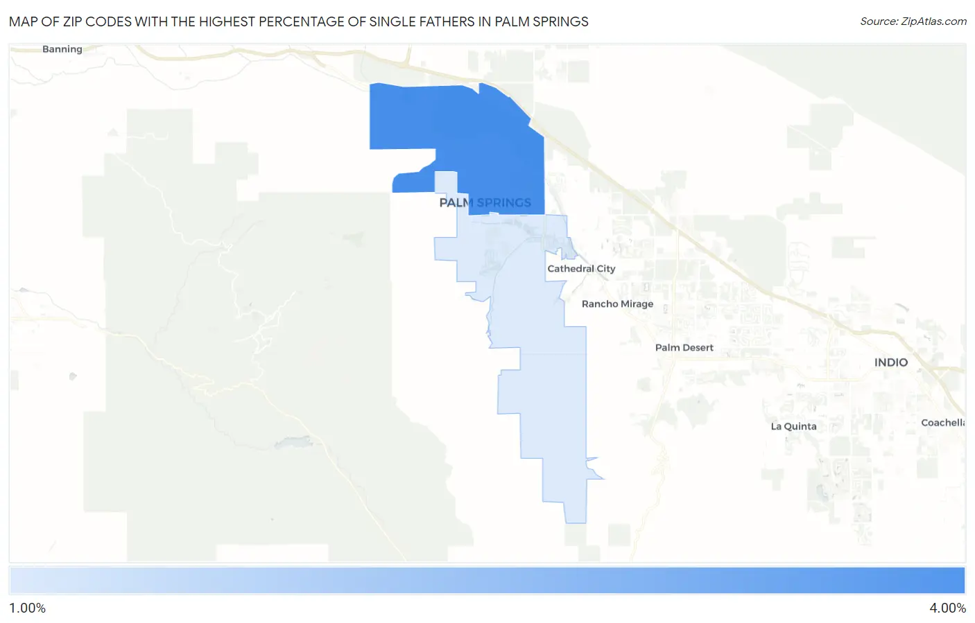 Zip Codes with the Highest Percentage of Single Fathers in Palm Springs Map