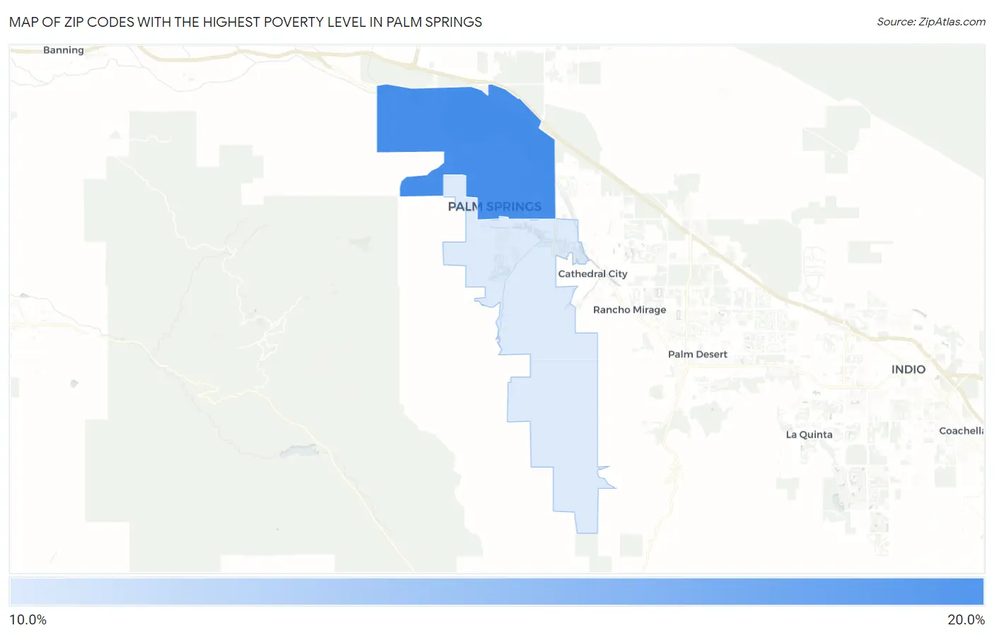Zip Codes with the Highest Poverty Level in Palm Springs Map