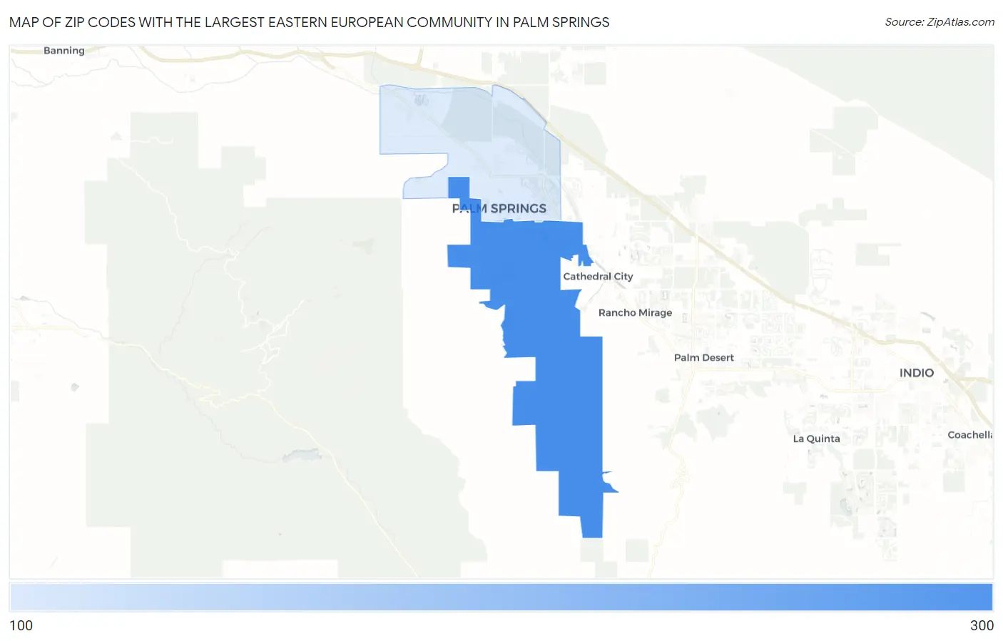 Zip Codes with the Largest Eastern European Community in Palm Springs Map