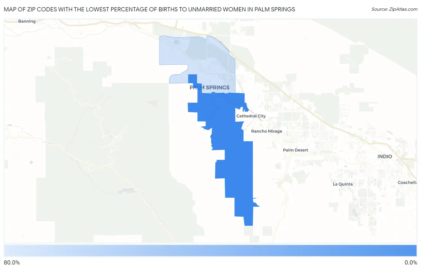 Zip Codes with the Lowest Percentage of Births to Unmarried Women in Palm Springs Map