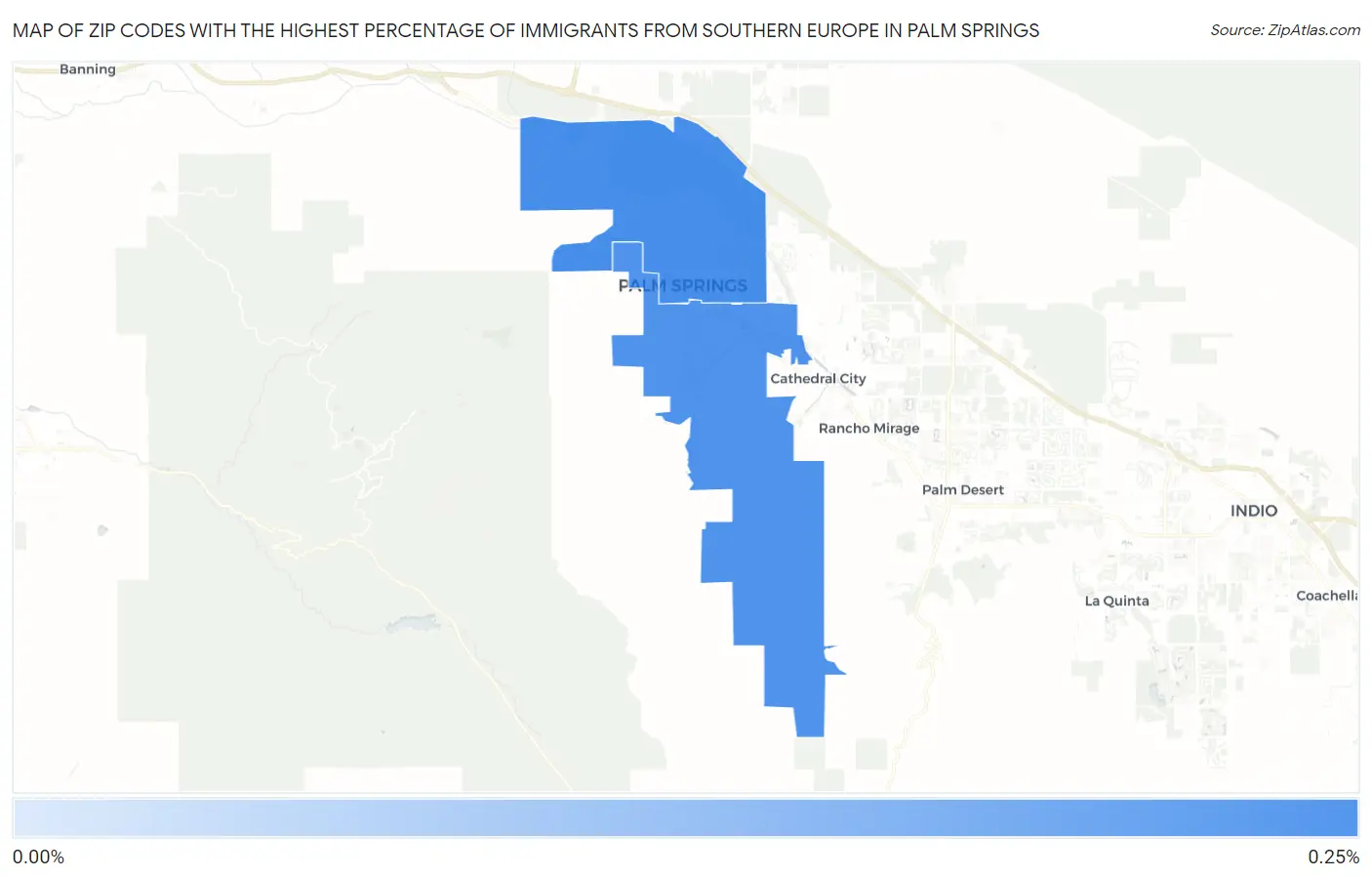 Zip Codes with the Highest Percentage of Immigrants from Southern Europe in Palm Springs Map