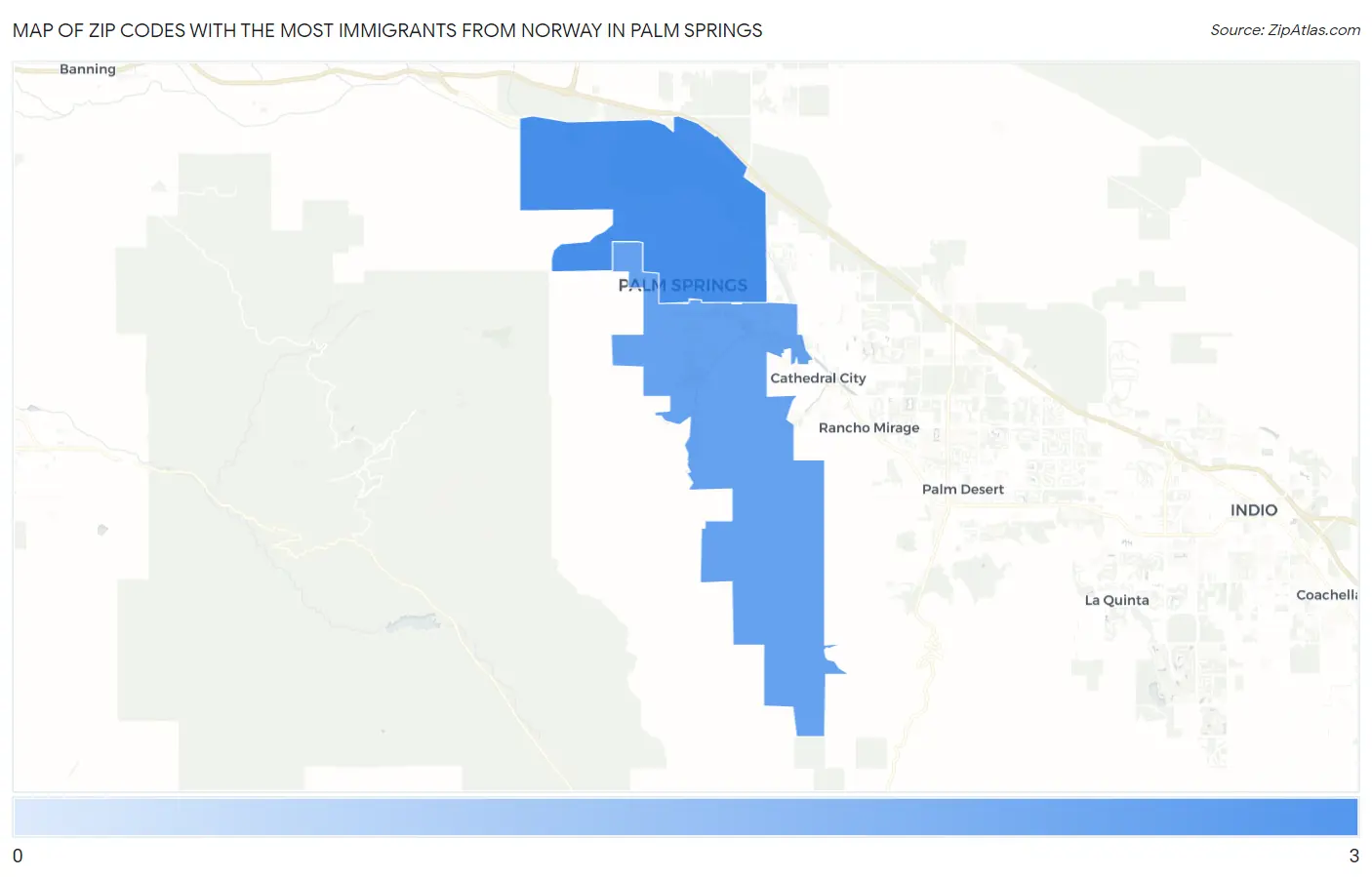 Zip Codes with the Most Immigrants from Norway in Palm Springs Map