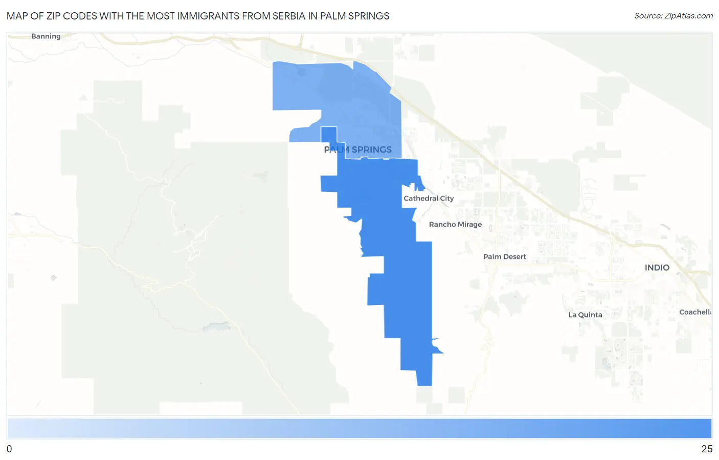 Zip Codes with the Most Immigrants from Serbia in Palm Springs Map