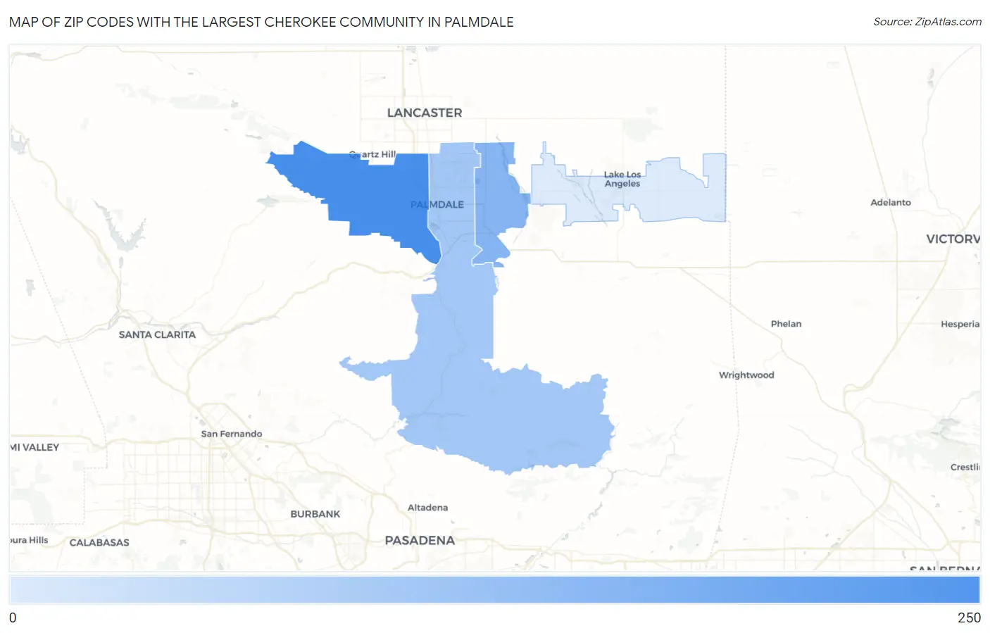 Zip Codes with the Largest Cherokee Community in Palmdale Map