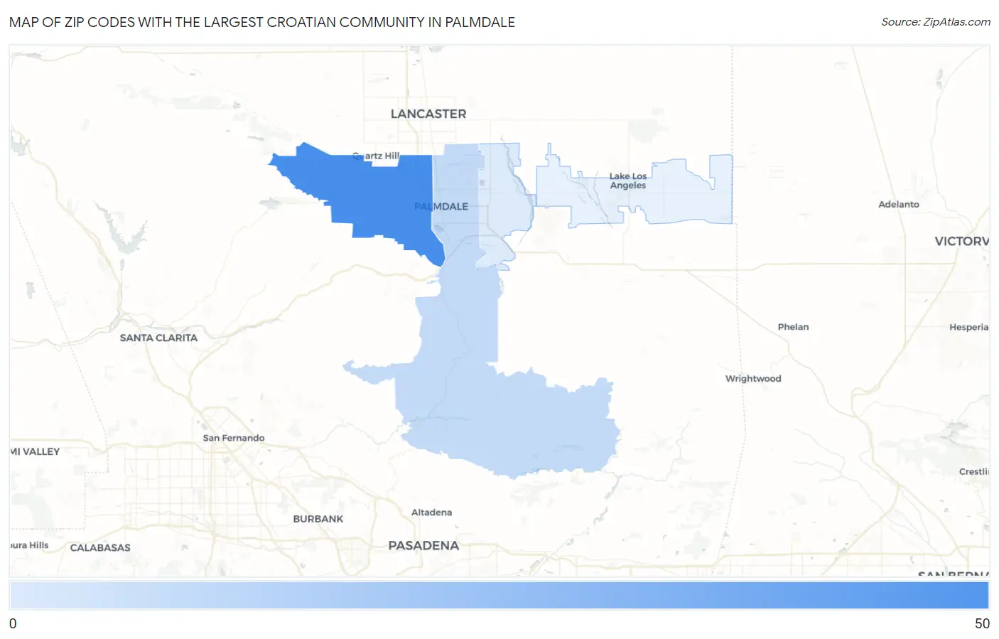 Zip Codes with the Largest Croatian Community in Palmdale Map