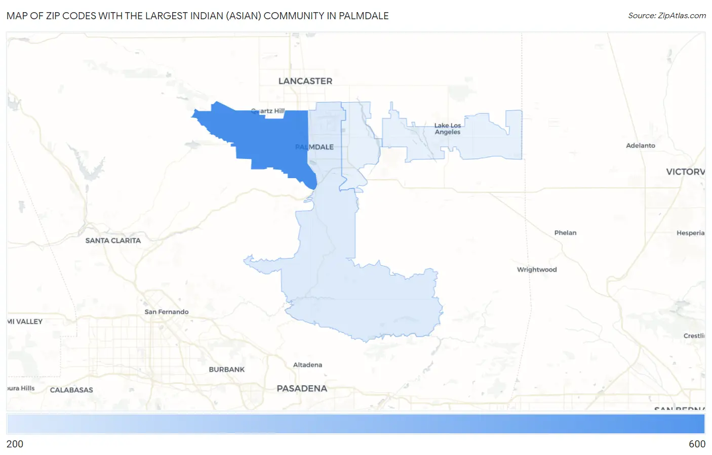 Zip Codes with the Largest Indian (Asian) Community in Palmdale Map