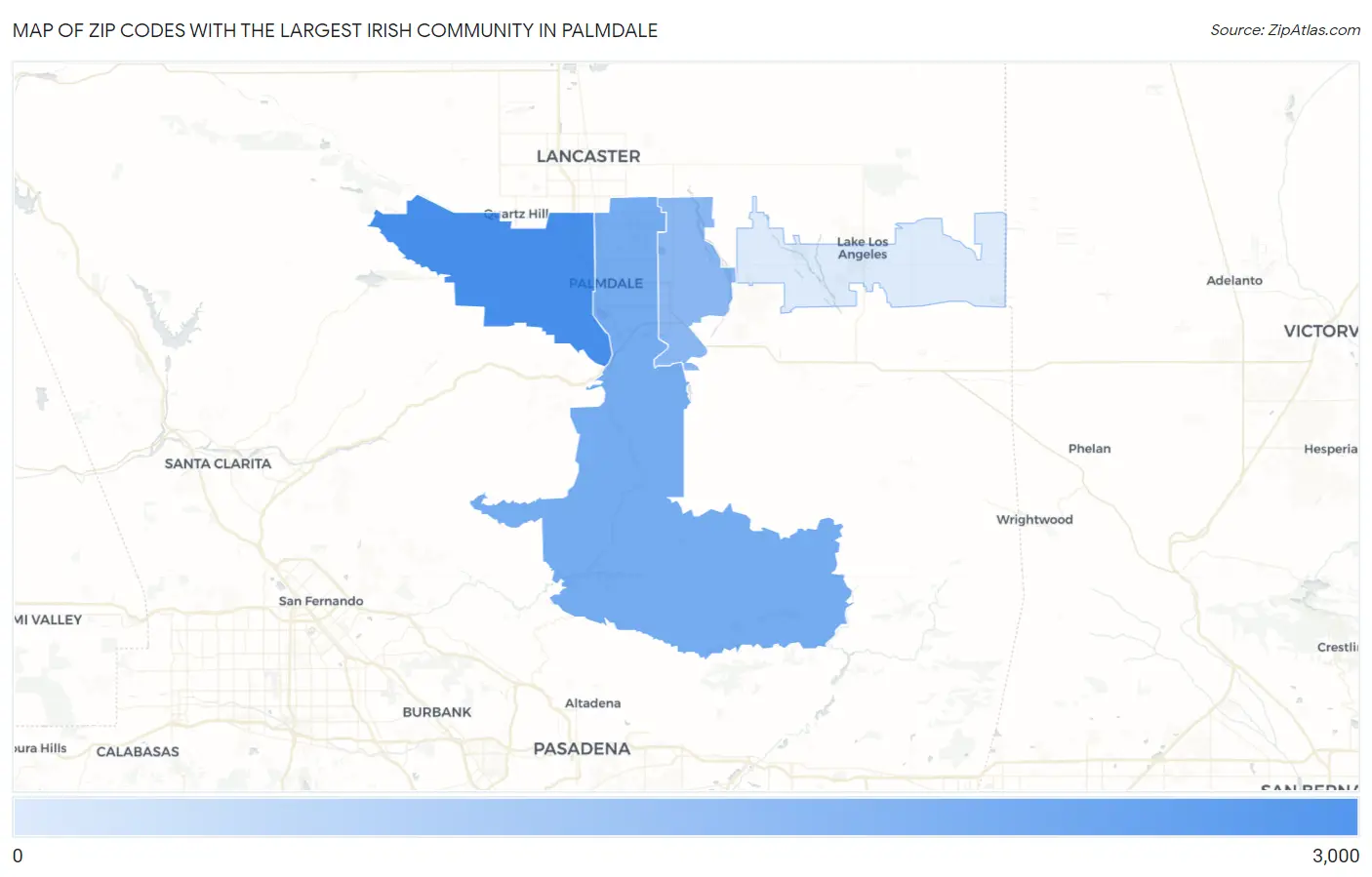 Zip Codes with the Largest Irish Community in Palmdale Map