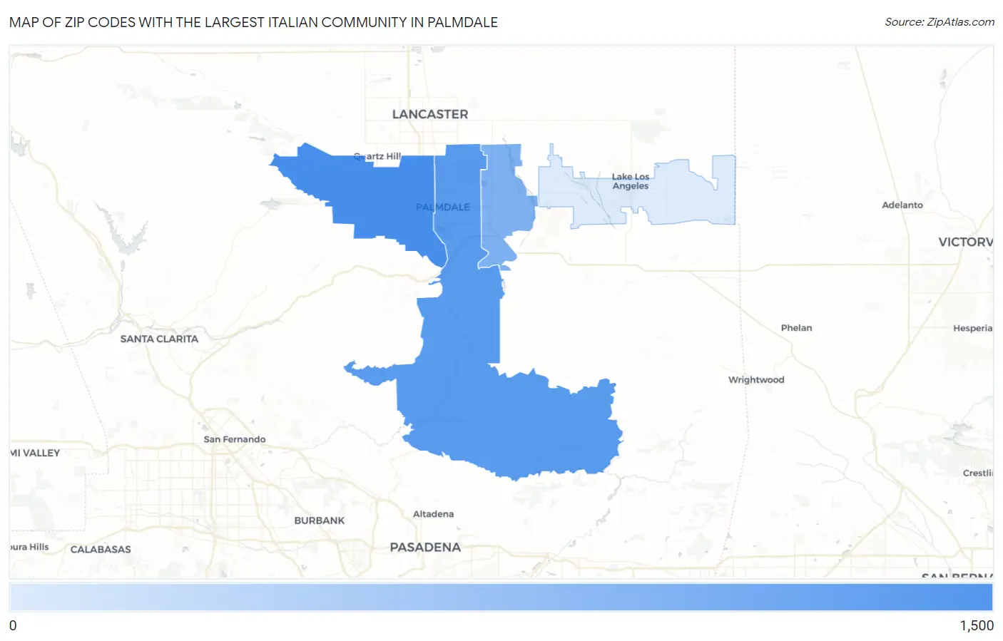 Zip Codes with the Largest Italian Community in Palmdale Map