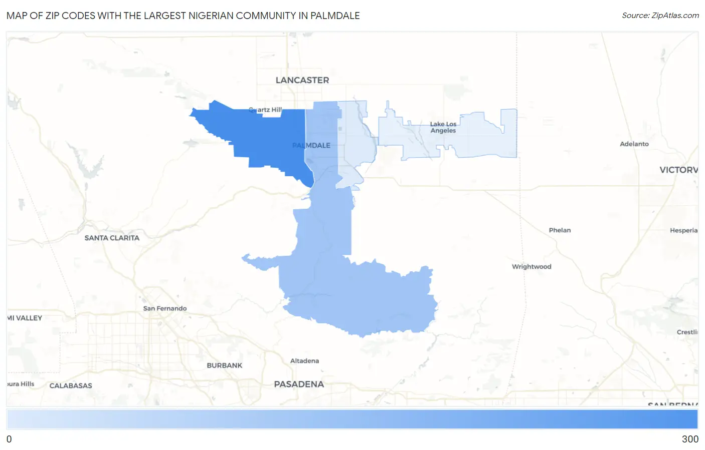 Zip Codes with the Largest Nigerian Community in Palmdale Map