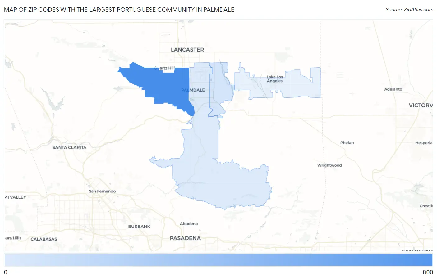 Zip Codes with the Largest Portuguese Community in Palmdale Map