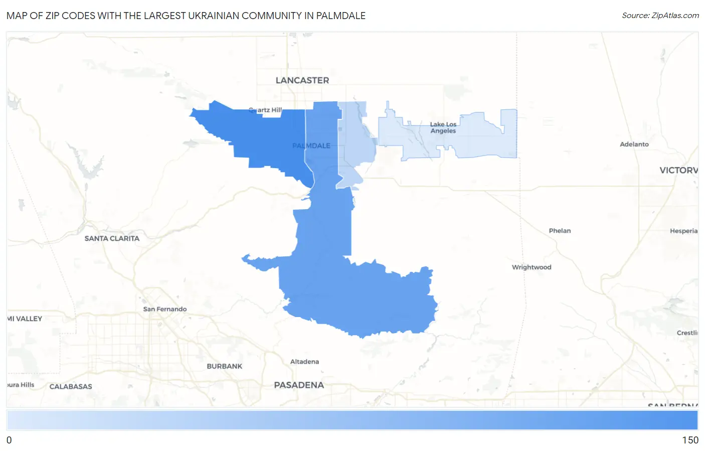 Zip Codes with the Largest Ukrainian Community in Palmdale Map