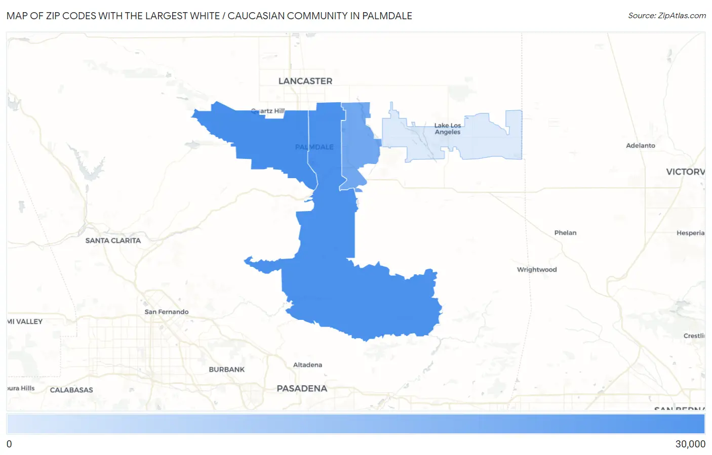 Zip Codes with the Largest White / Caucasian Community in Palmdale Map