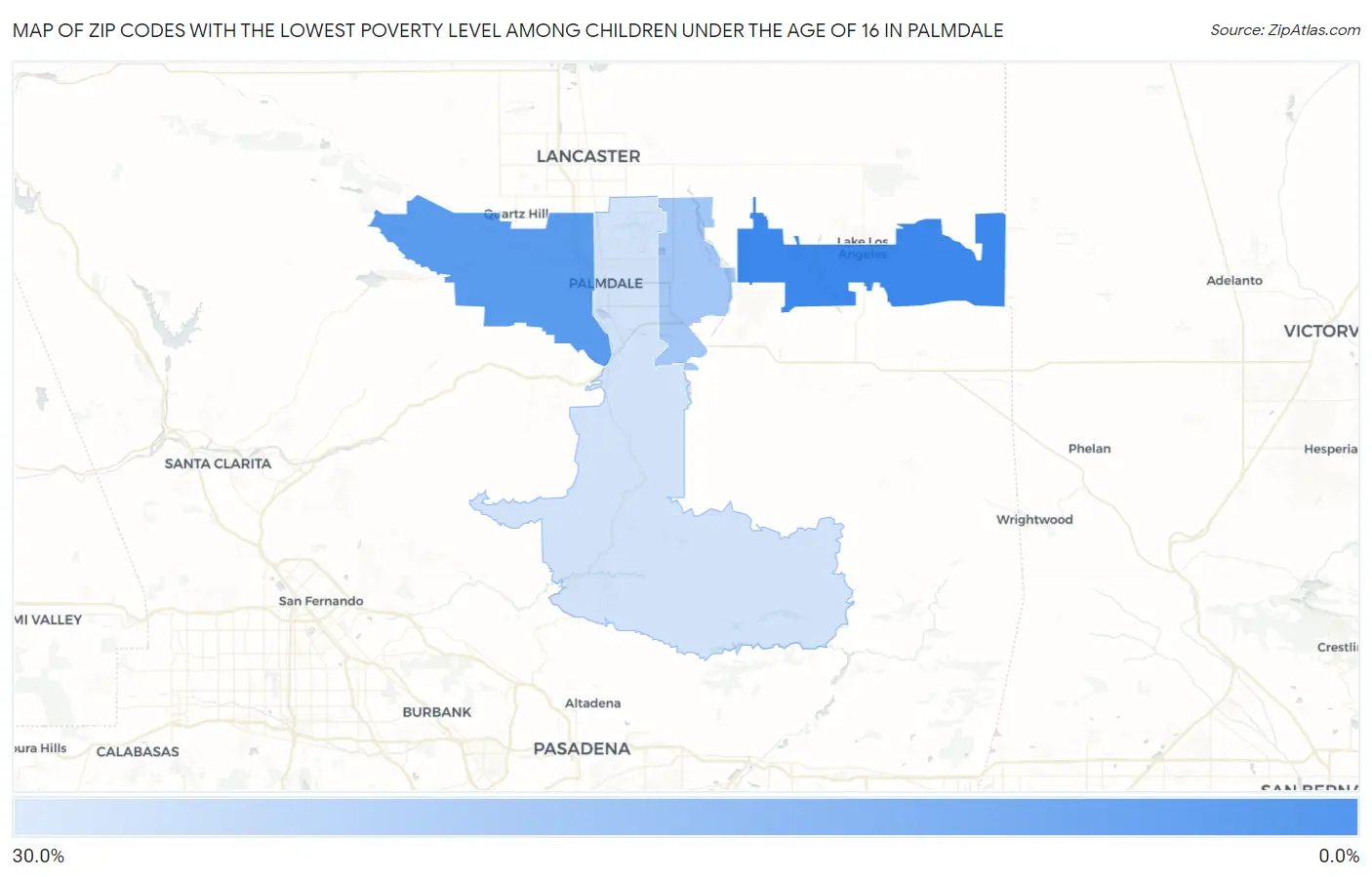 Zip Codes with the Lowest Poverty Level Among Children Under the Age of 16 in Palmdale Map