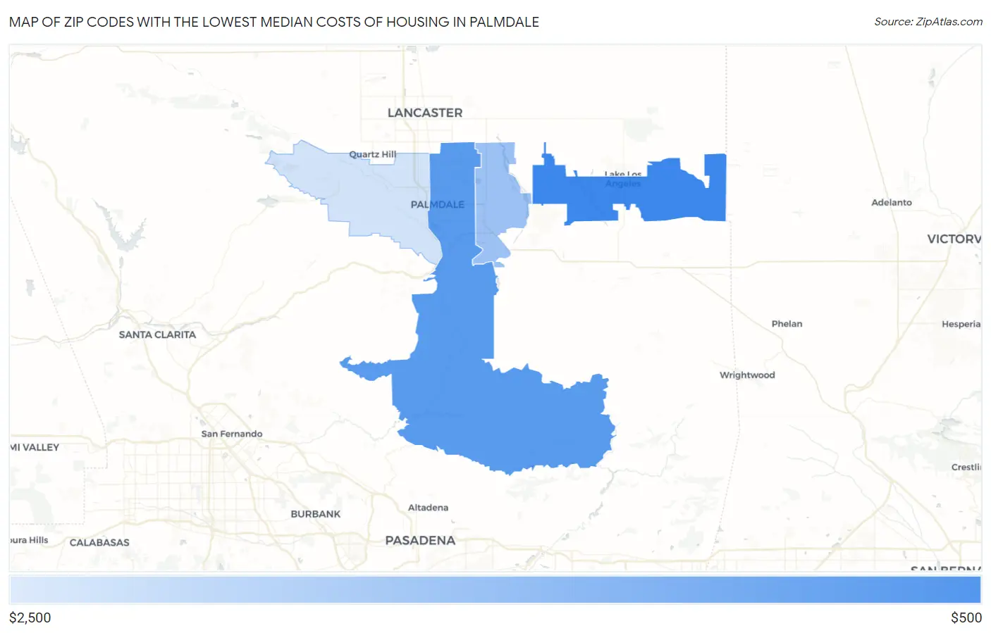 Zip Codes with the Lowest Median Costs of Housing in Palmdale Map