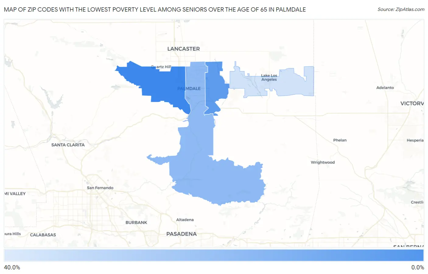 Zip Codes with the Lowest Poverty Level Among Seniors Over the Age of 65 in Palmdale Map