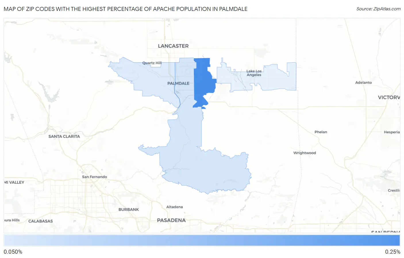 Zip Codes with the Highest Percentage of Apache Population in Palmdale Map