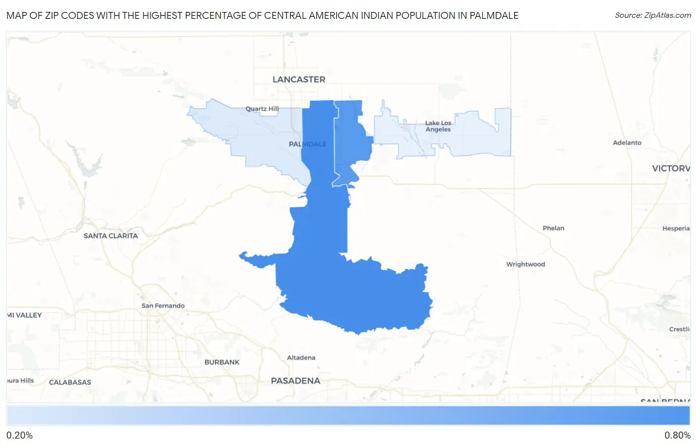 Zip Codes with the Highest Percentage of Central American Indian Population in Palmdale Map