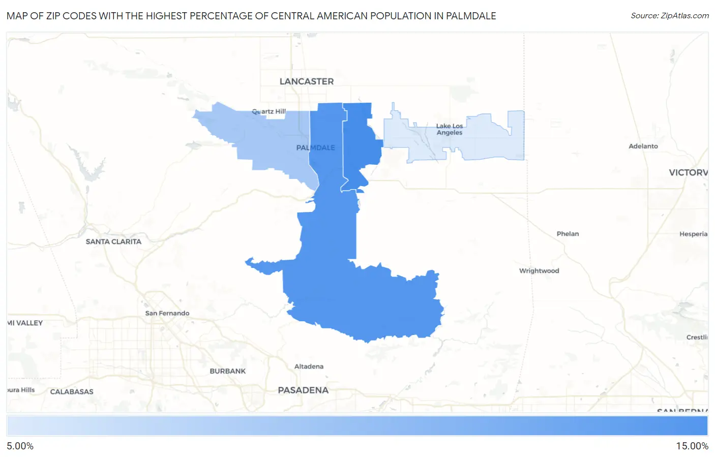 Zip Codes with the Highest Percentage of Central American Population in Palmdale Map