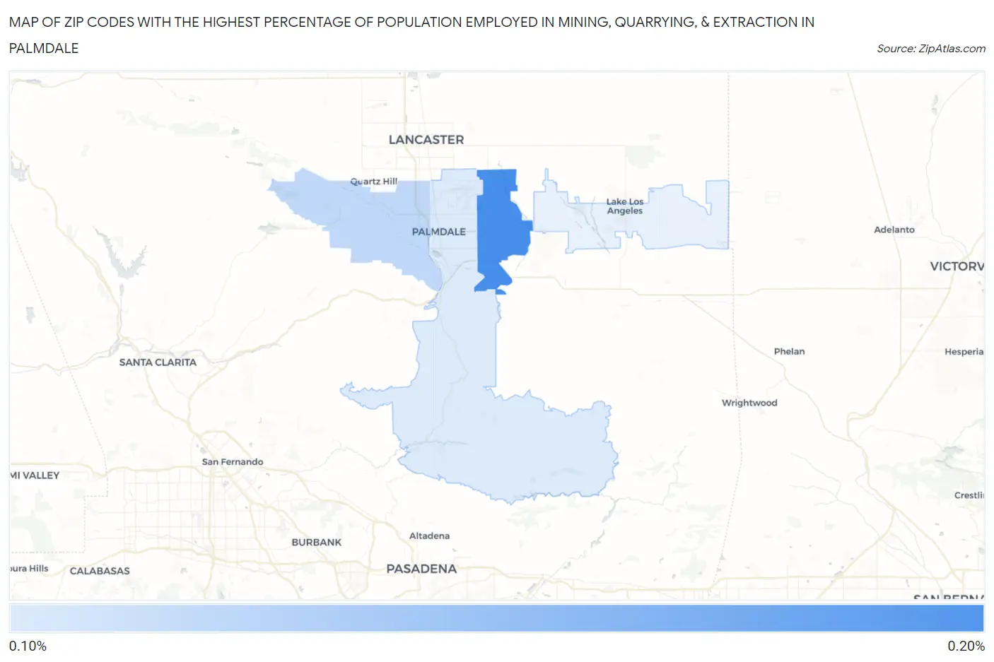 Zip Codes with the Highest Percentage of Population Employed in Mining, Quarrying, & Extraction in Palmdale Map