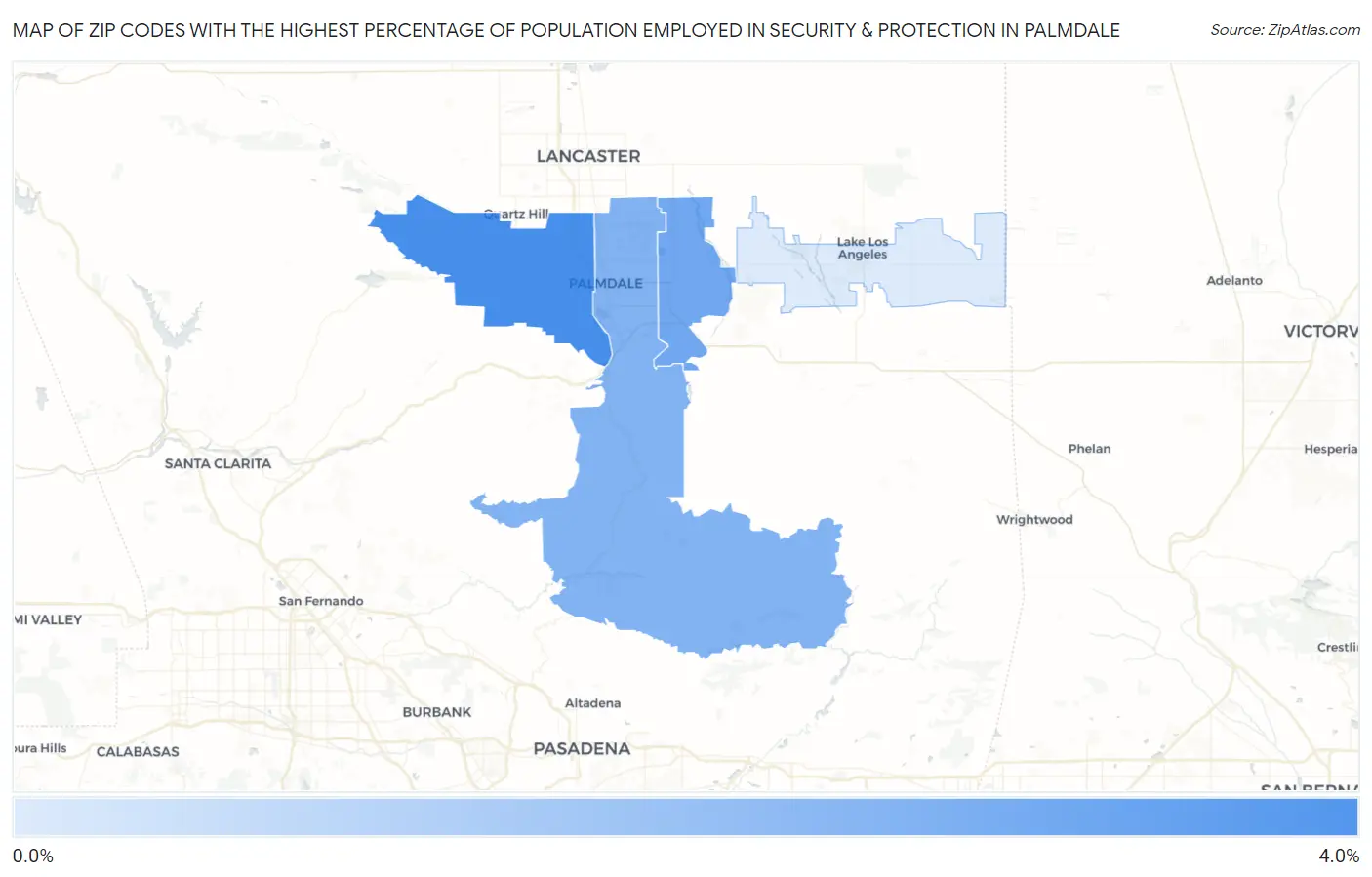 Zip Codes with the Highest Percentage of Population Employed in Security & Protection in Palmdale Map