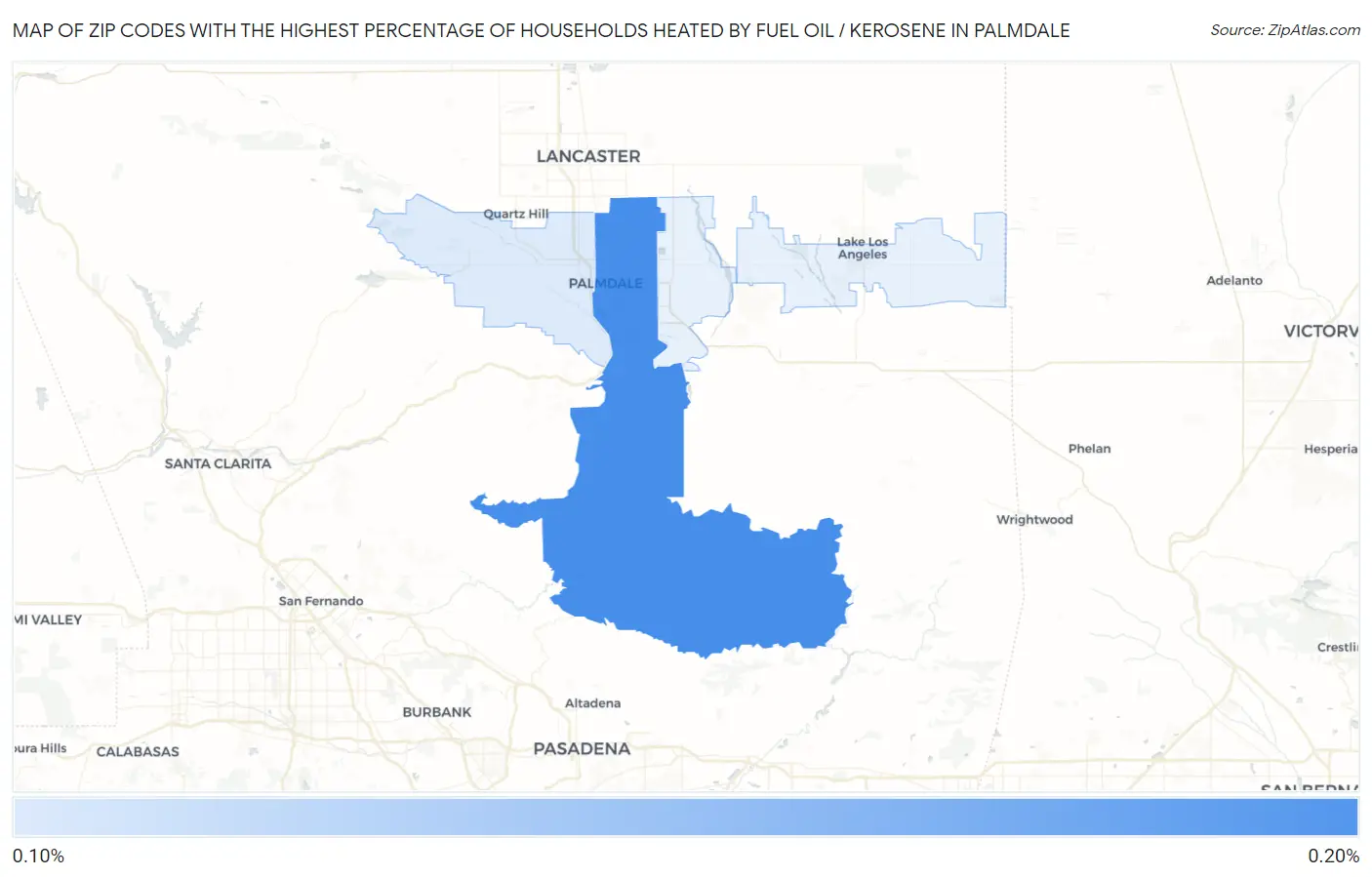 Zip Codes with the Highest Percentage of Households Heated by Fuel Oil / Kerosene in Palmdale Map