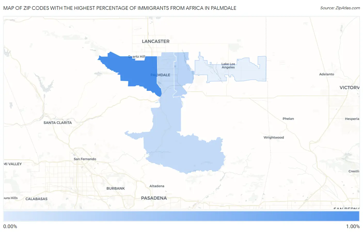 Zip Codes with the Highest Percentage of Immigrants from Africa in Palmdale Map