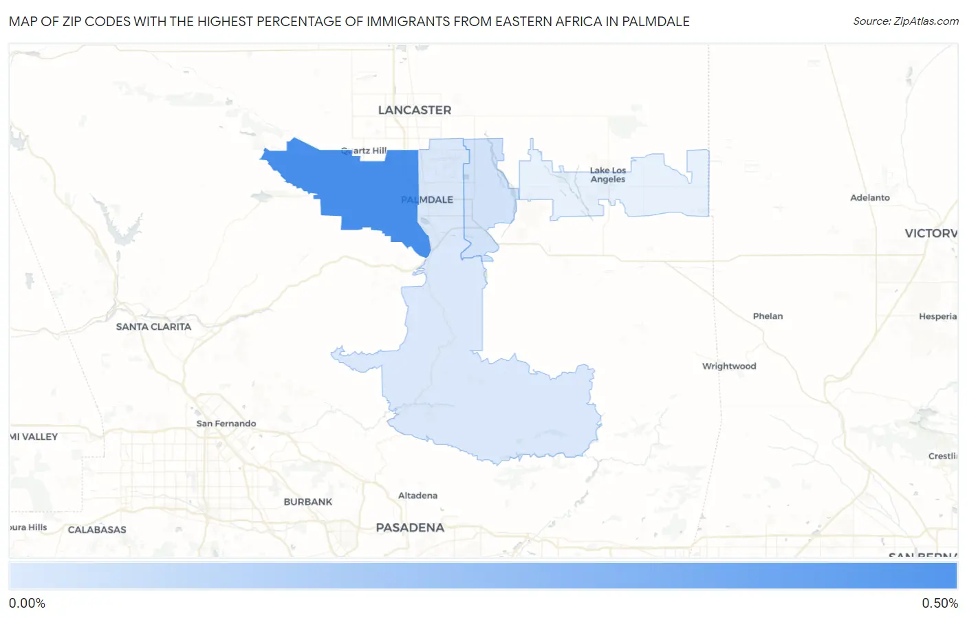 Zip Codes with the Highest Percentage of Immigrants from Eastern Africa in Palmdale Map