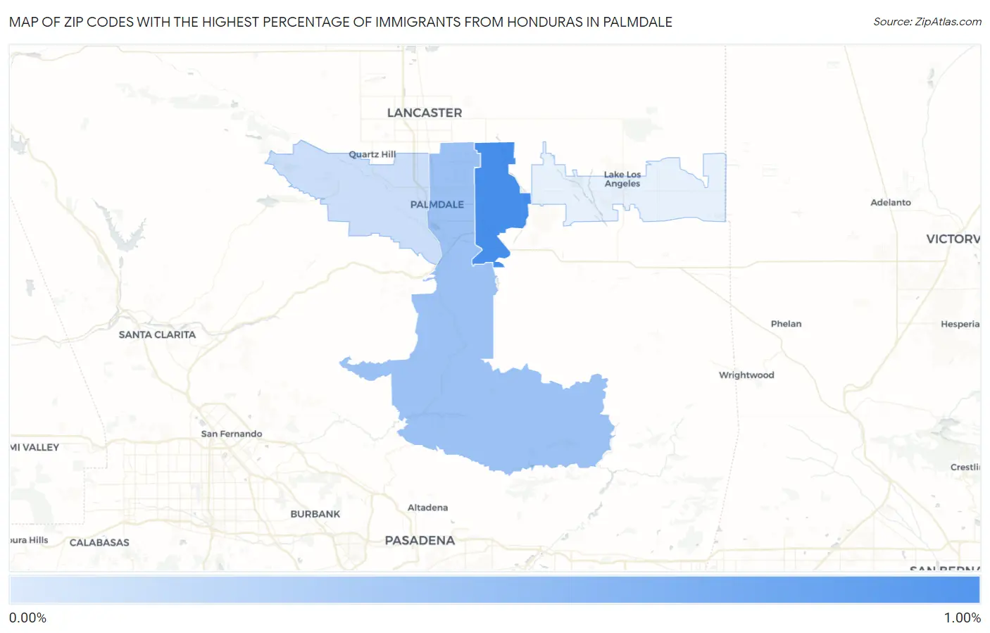 Zip Codes with the Highest Percentage of Immigrants from Honduras in Palmdale Map