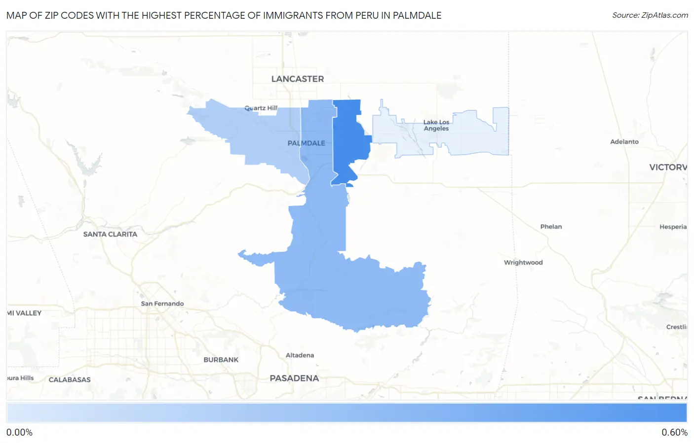 Zip Codes with the Highest Percentage of Immigrants from Peru in Palmdale Map