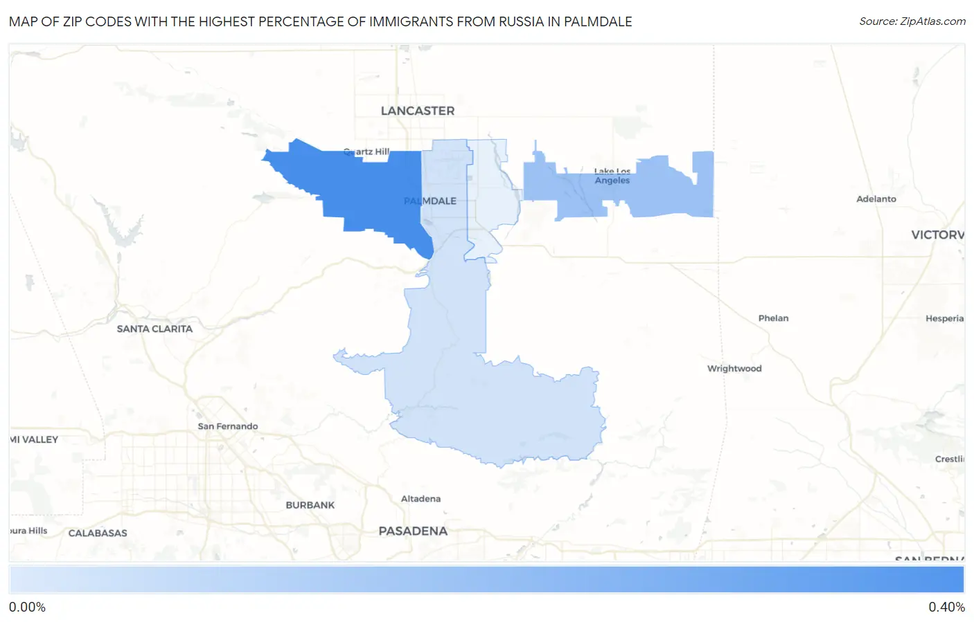 Zip Codes with the Highest Percentage of Immigrants from Russia in Palmdale Map
