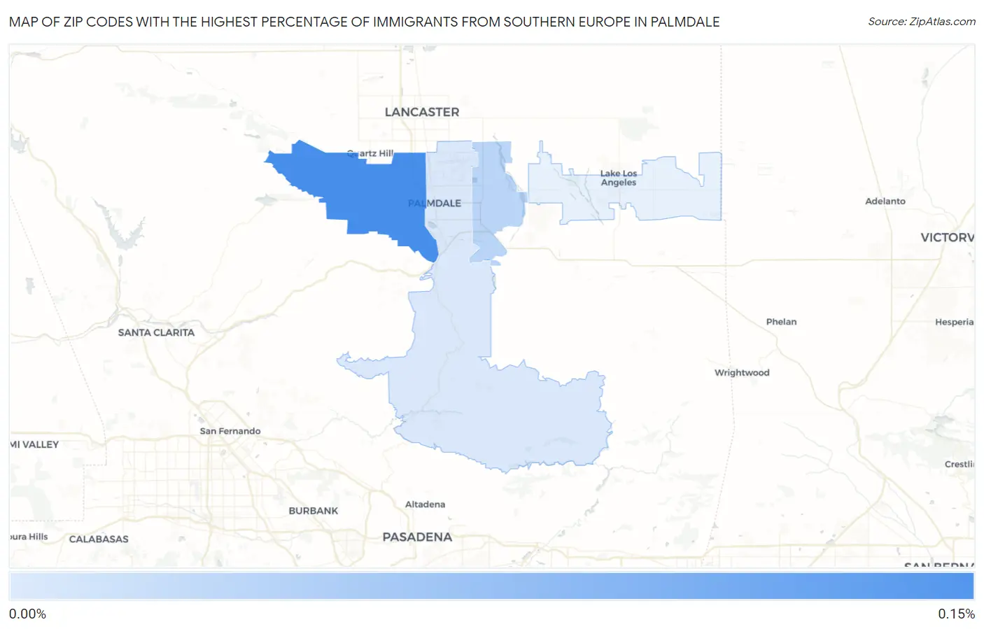 Zip Codes with the Highest Percentage of Immigrants from Southern Europe in Palmdale Map