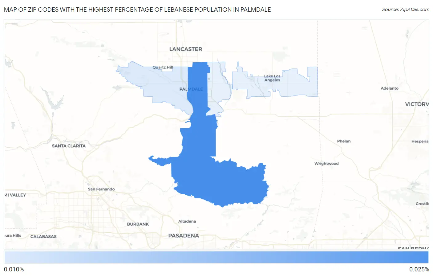 Zip Codes with the Highest Percentage of Lebanese Population in Palmdale Map